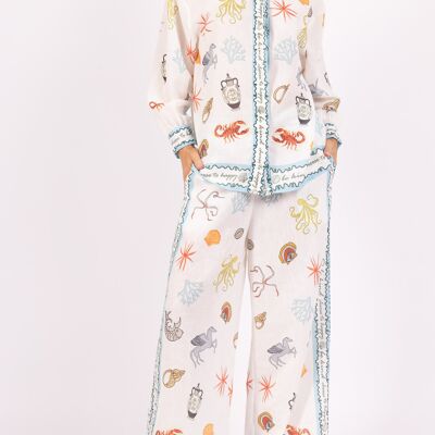 Conjunto de camisa de manga larga y pantalón con cinturilla elástica con estampados náuticos para verano