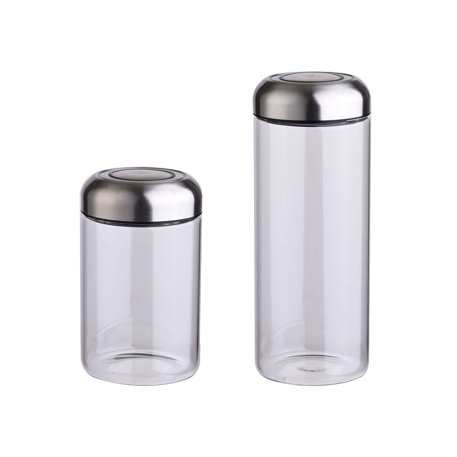 Set mit 2 Vorratsgläsern aus Glas und Edelstahl