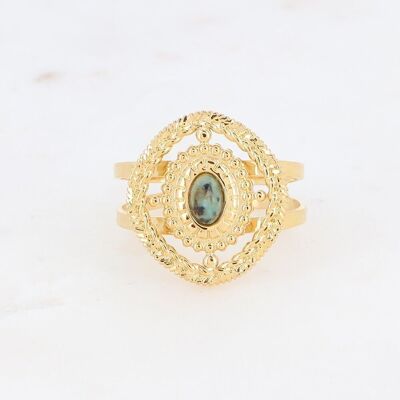 Anillo Athéane dorado con piedra turquesa africana