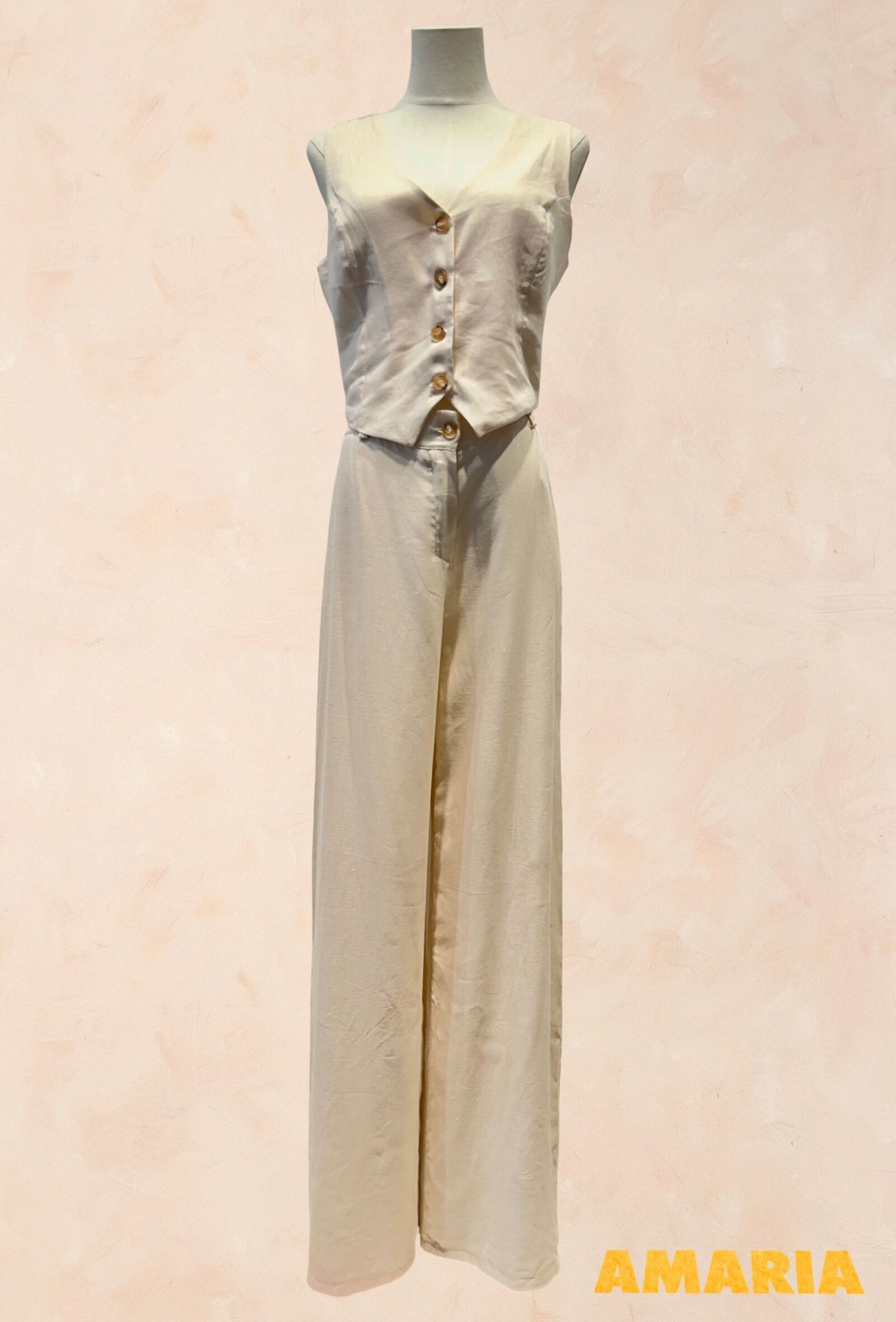 6845 - Damen Weste und weite Hose Set - VISKOSE LEINEN