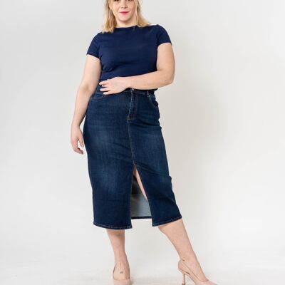 Gonna lunga in denim con spacco frontale Nina Carter Curve P233