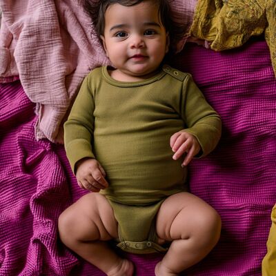 Body in lana a maniche lunghe - Lana Merino - Verde Abete