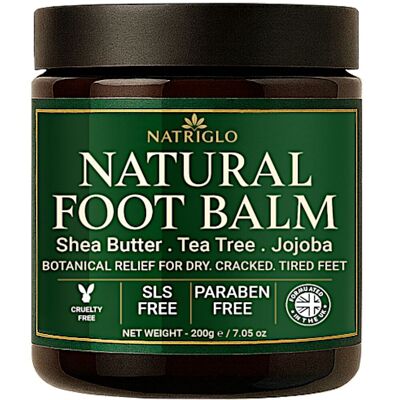 NatriGlo Natural Foot Cream – 200g | With Shea Butter, Tea Tree Oil & Jojoba | For Dry, Cracked Heels | Organic & Cruelty Free