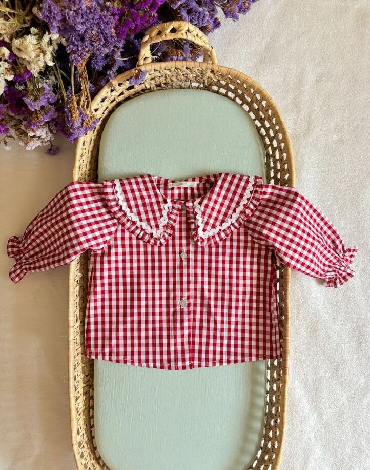 Chemise à carreaux rouges et blancs