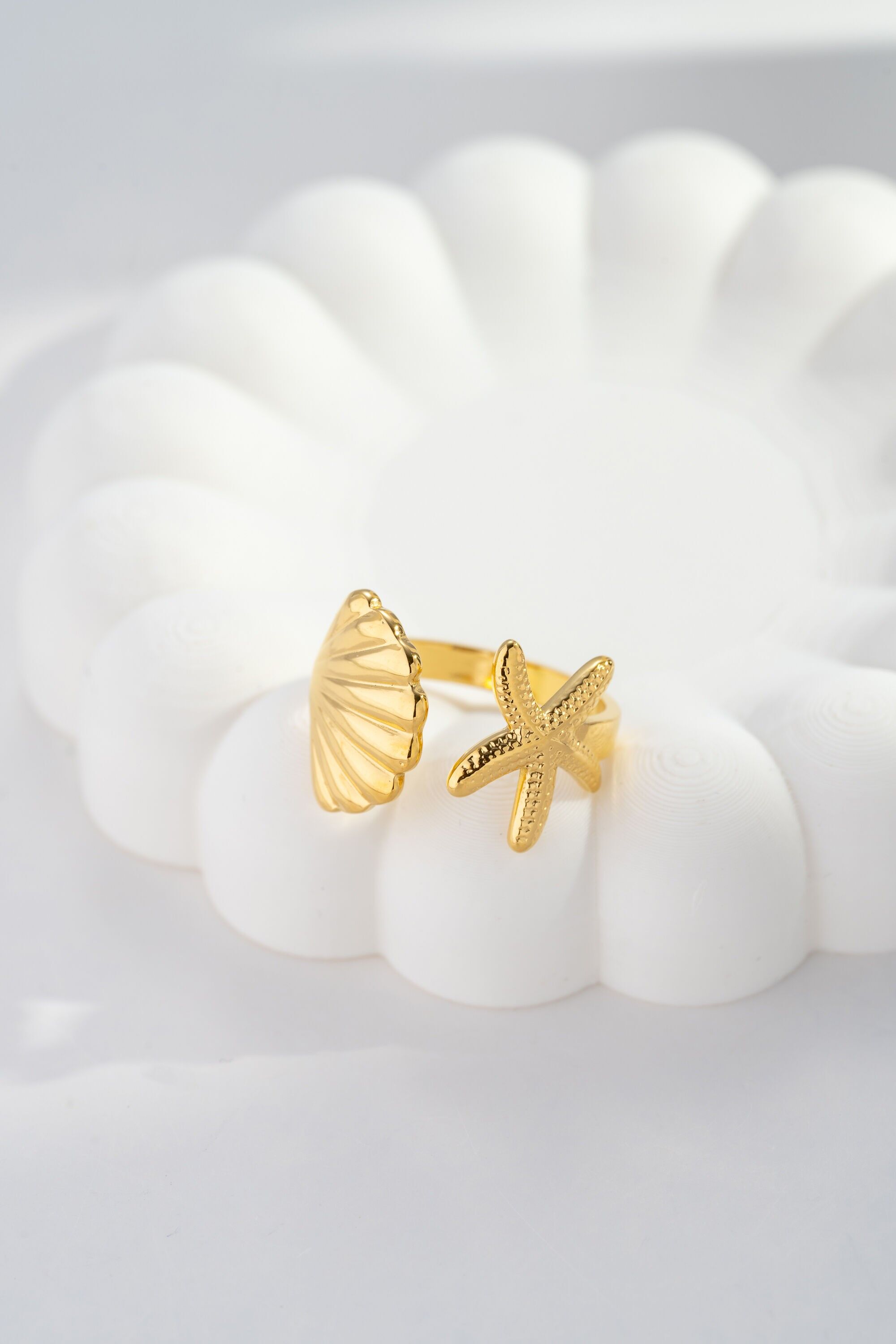 Anello a forma di conchiglia di stella marina in acciaio inossidabile