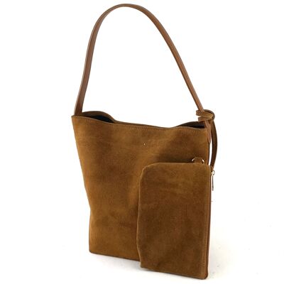 Borsa a secchiello in pelle di vitello scamosciata Minimalismo
