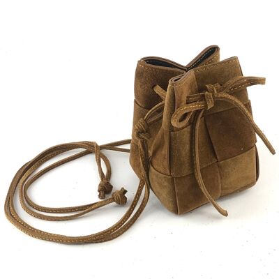 Emi - Suede Leather Handmade Drawstring Woven Crossbody Bag