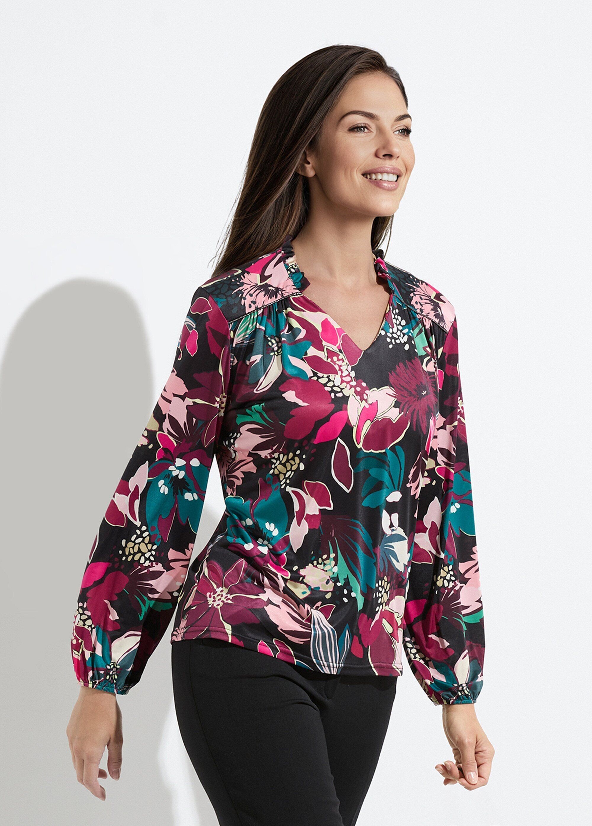 Flower print high neck T-shirt