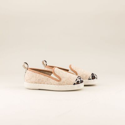 Children's wool slippers, beige leopard