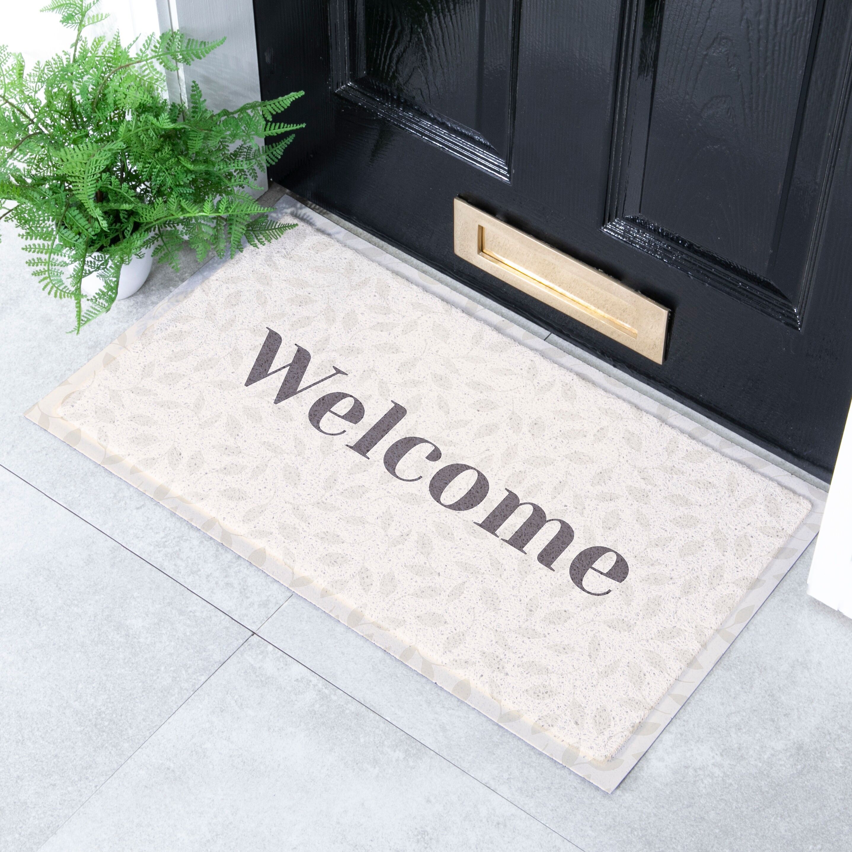 Fußmatte „Welcome“ mit cremefarbenen Blättern (70 x 40 cm)