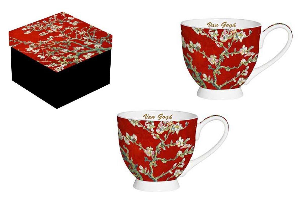 SET MIT 2 PORZELLAN-FRÜHSTÜCKSBECHERN 500 ML – ROTE MANDELBÄUME, VAN GOGH