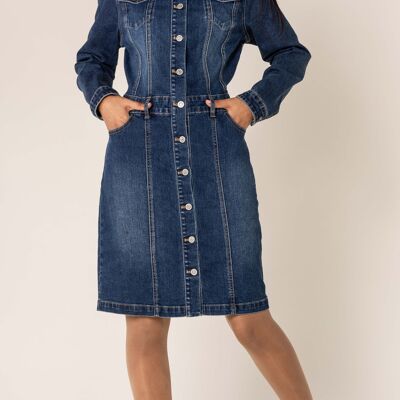 Abito in denim elasticizzato con bottoni e maniche lunghe S538