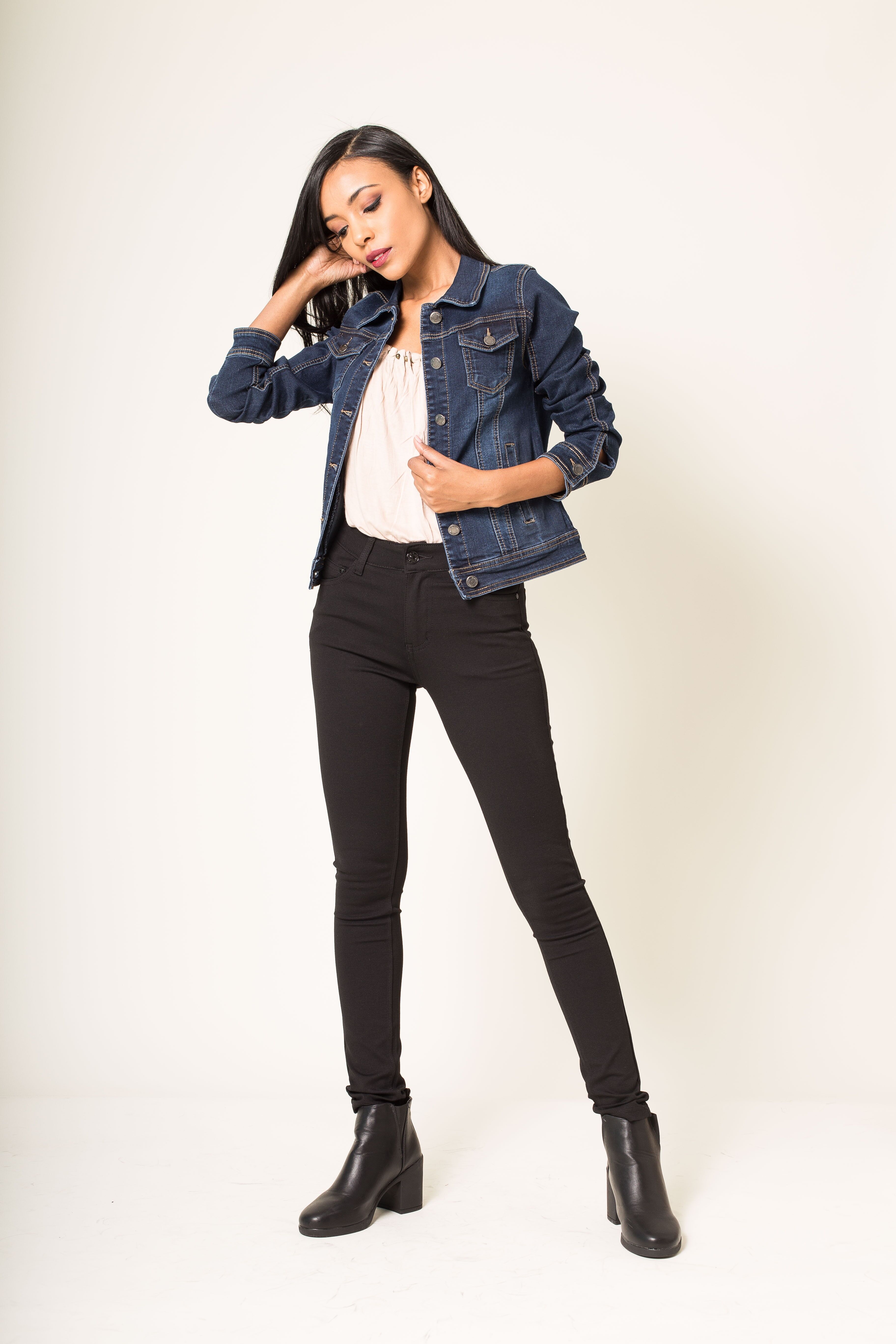 Bequeme, blaue, taillierte Stretch-Jeansjacke H204/H203/H189/H190/H205