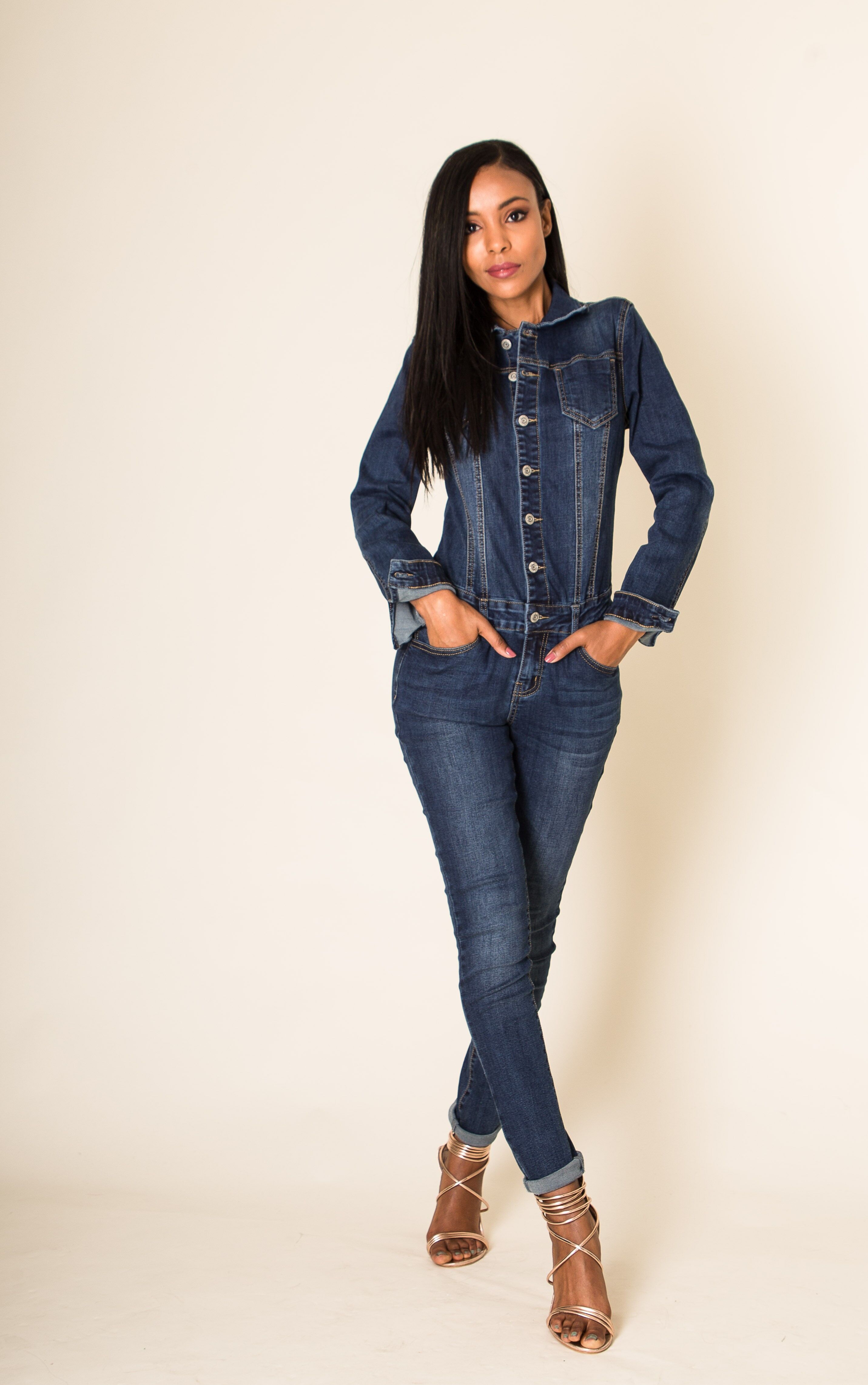 Denim Jumpsuit Langarm Stretchjeans S335