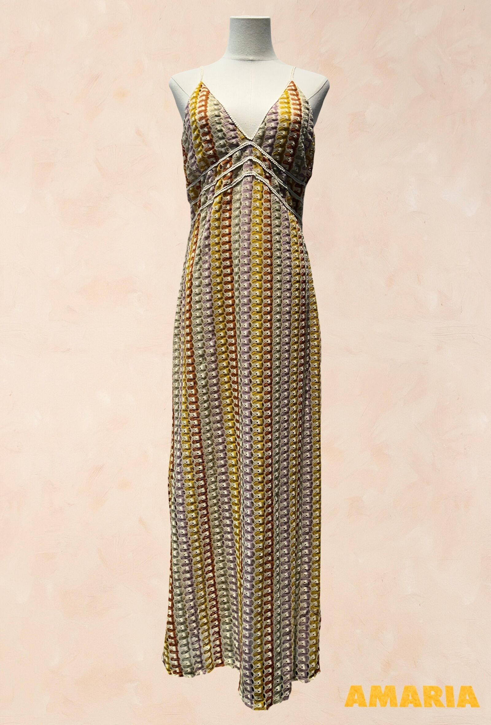 Mehrfarbiges langes Häkelkleid - 6803