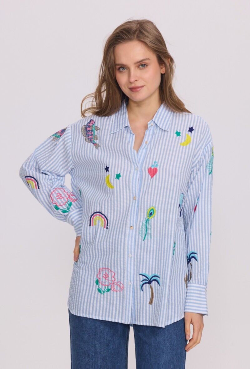 Camicia a righe ricamata