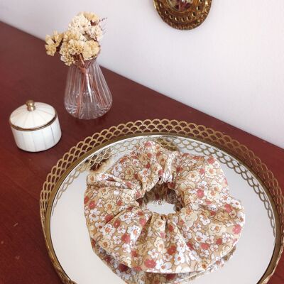 Coletero ABBY de algodón estampado con flores beige, terracota y amarillas, fabricado en Francia