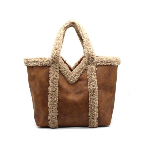 Sac cabas effet suédé avec bordure fourrure