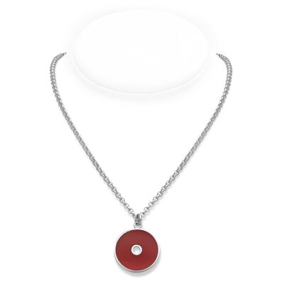 Deep Red Colorit Pendant and Silver Necklace