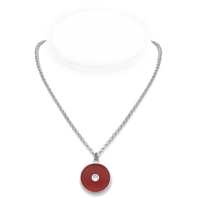 Deep Red Colorit Pendant and Silver Necklace