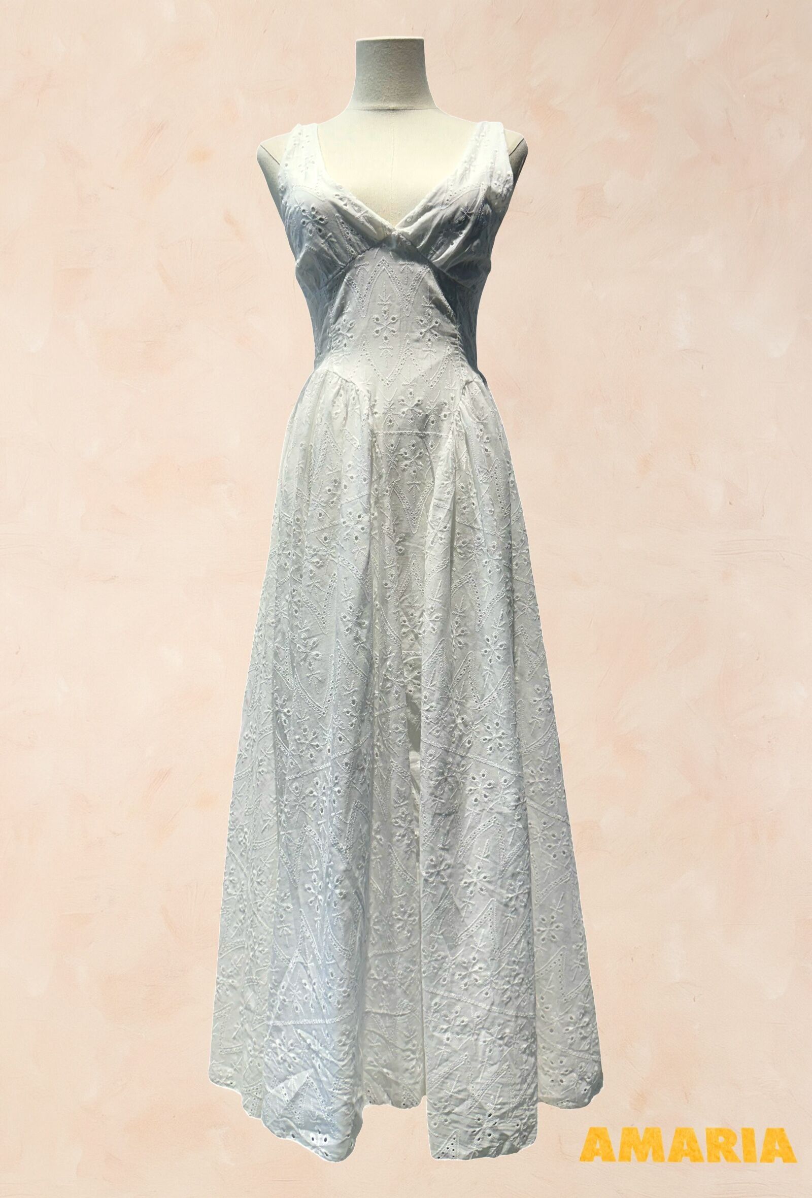 Weißes besticktes langes Kleid – 100 % Baumwolle – 53797