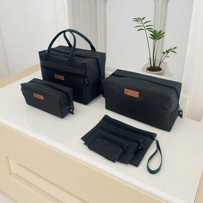 Pack 3 pochettes, 2 trousses & 1 vanity, "New York" brun