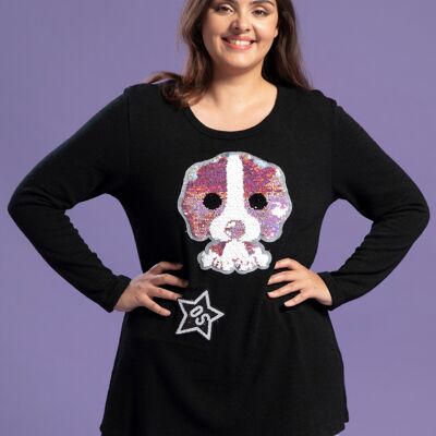Pull noir grande taille avec motif en séquins (A907)