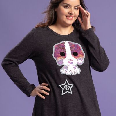 Pull gris grande taille avec motif en séquins (A907)