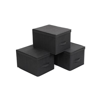 Boîtes de rangement 3 pièces noires, 40 x 30 x 25 cm