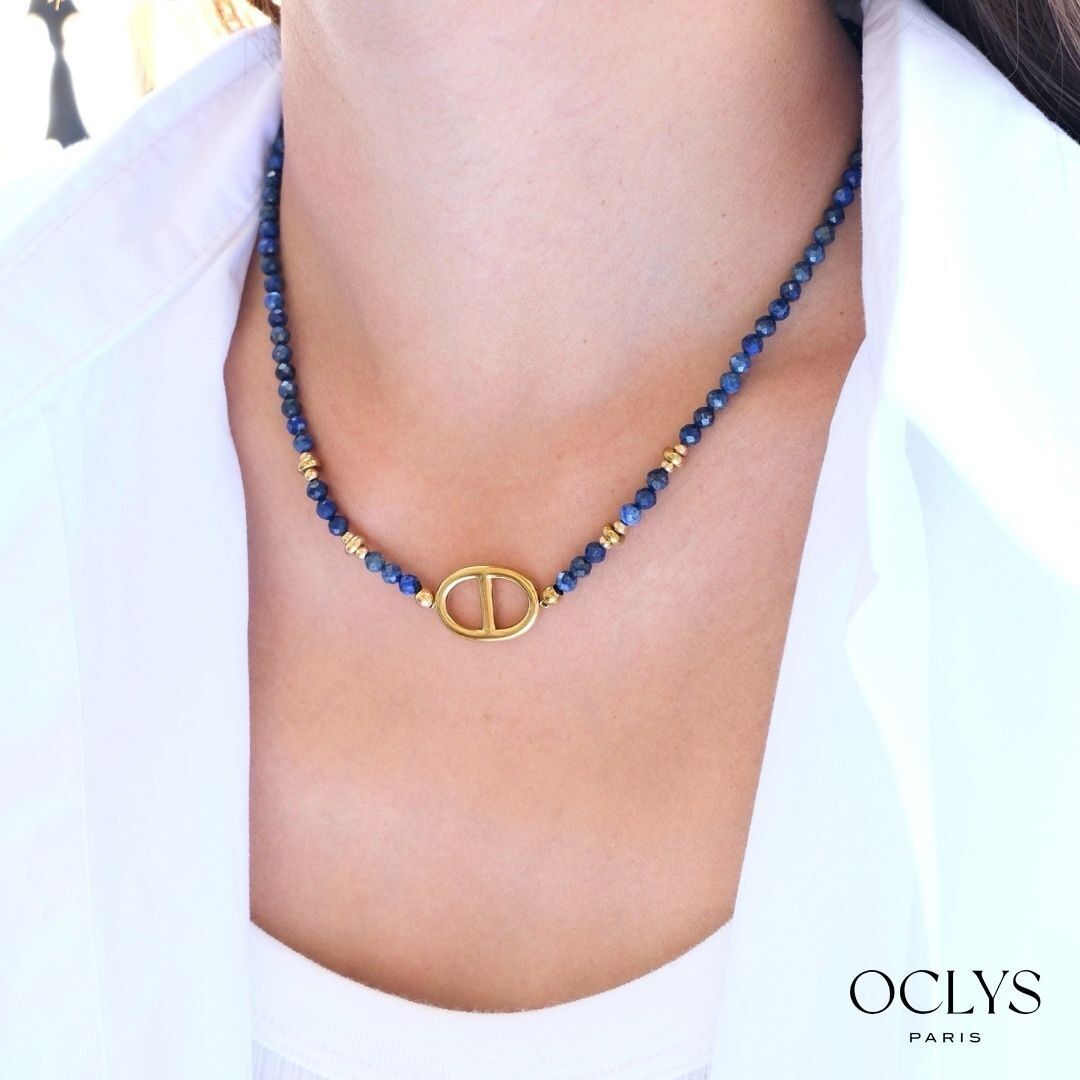 Lili gold stainless steel natural stone necklace