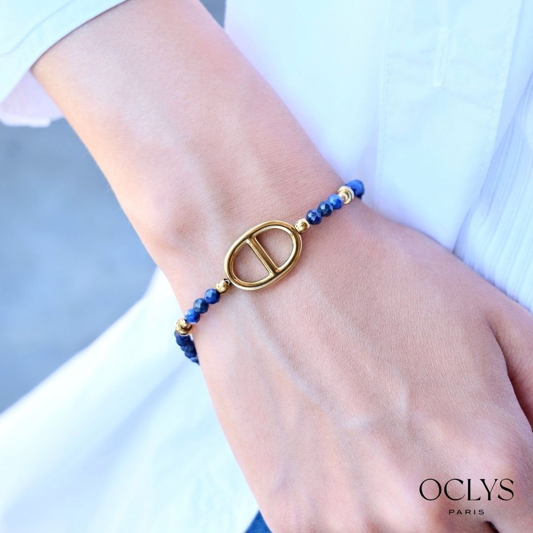 Lili gold stainless steel natural stone bracelet