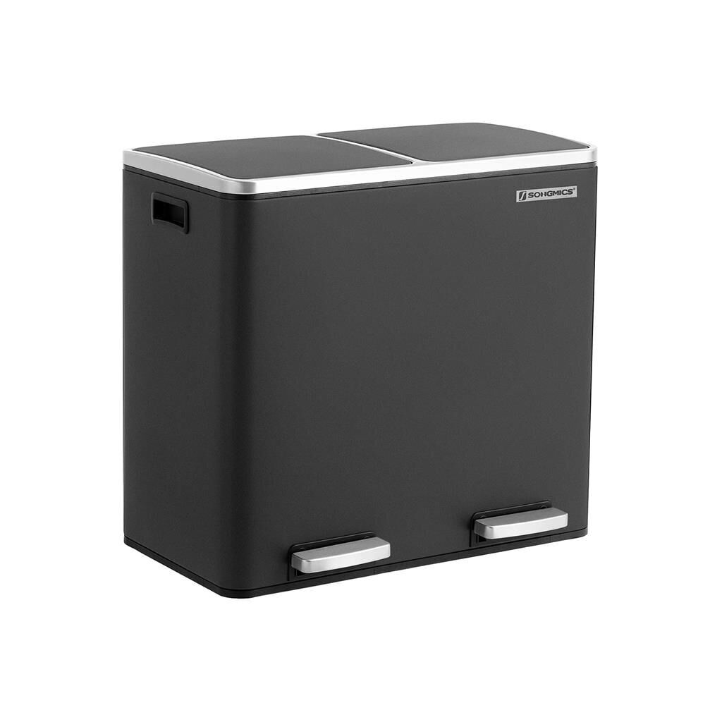 2-compartment waste separation system, 58.5 x 32 x 54.5 cm (L x W x H) Dimensions of each inner bucket: 27.5 x 26.5 x 48 cm (L x W x H) Total height (with lid open): 83 cm