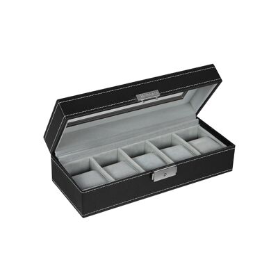 Coffret à montres rectangulaire pour 5 montres, 26.5 x 11 x 8.5 cm - Taille du compartiment : 4.5 x 9 Cm
