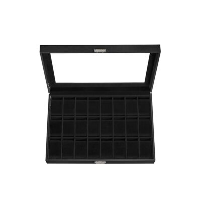 Coffret à montres verrouillable avec 24 compartiments, noir encre, 29.5 x 43 x 8 cm