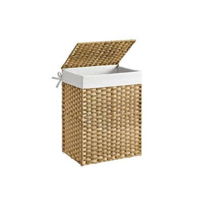 Cesta para ropa sucia de polirratán, 90 L, color natural, 46 x 33 x 60 cm