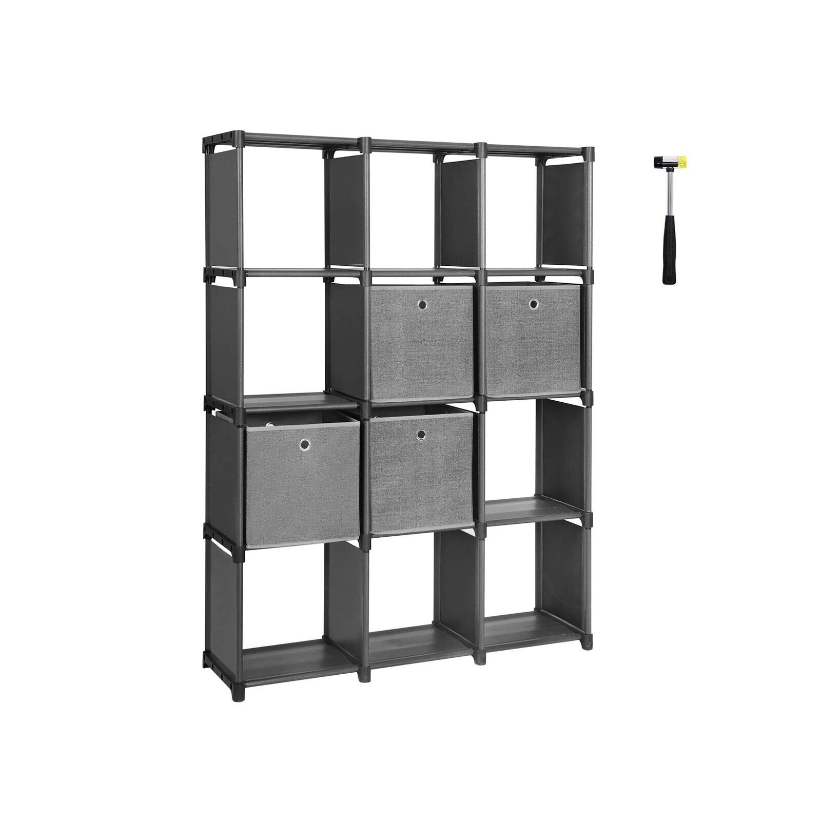 Boltless shelving unit 12 cubes 4 boxes gray, 105 x 140 x 30 cm