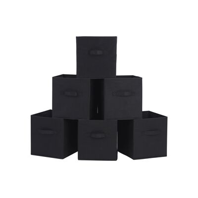 Cajas de tela con asas, paquete de 6, color negro, 26 x 26 x 28 cm