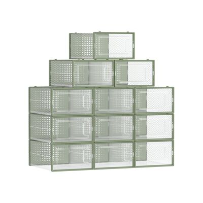 Set di 12 scatole per scarpe trasparenti-verde alloro, 33.5×23.2×14.3 cm (L x P x A) Dimensioni interne per scatola: 31.2×22.5×13.5 cm