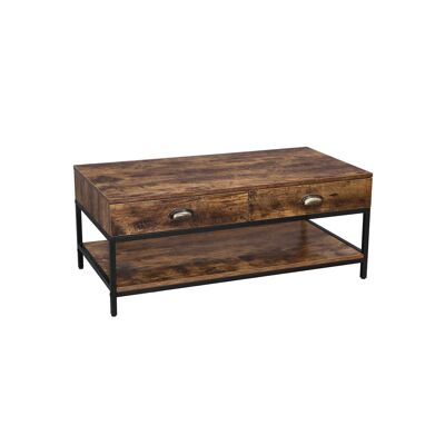 Mesa de centro de aspecto industrial con 2 cajones, 110 x 50 x 45 cm