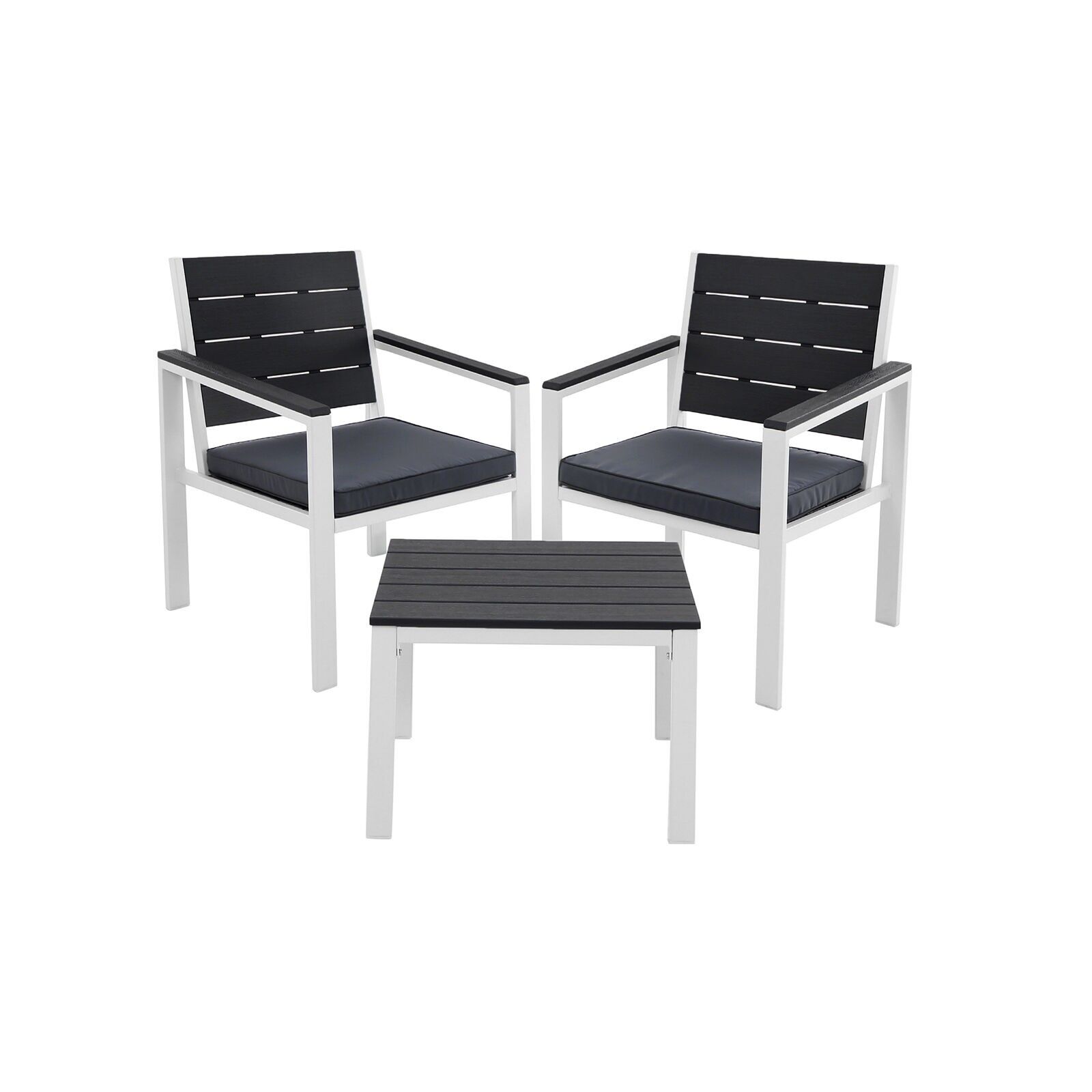 Smoke grey white garden furniture, 62.5 x 64 x 78 cm (L x W x H) - Table dimensions: 52 x 48 x 39 cm (L x W x H) - Cushion dimensions: 52 x 52 x 4 cm