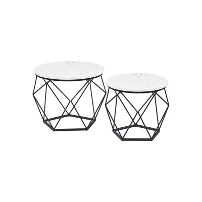 Conjunto de mesa de centro blanco-negro de 2 piezas, 50 x 40 cm (Ø x H) Dimensiones de la mesa pequeña: 40 x 36 cm