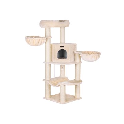 Rascador grande XL para gatos beige, 55 x 55 x 153 cm