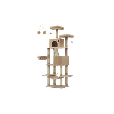 Grand arbre à chat multicouche de 206 cm de haut, couleur camel marron
