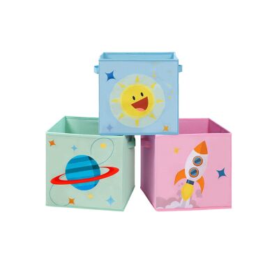 Boîtes de rangement bleues, vertes et roses, 30 x 30 x 30 cm