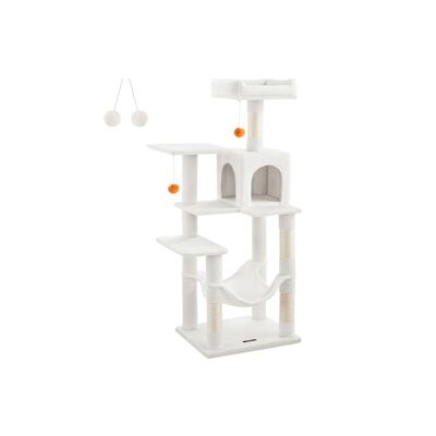 Árbol para gatos de 143 cm de alto con 2 plataformas y hamaca color blanco crema