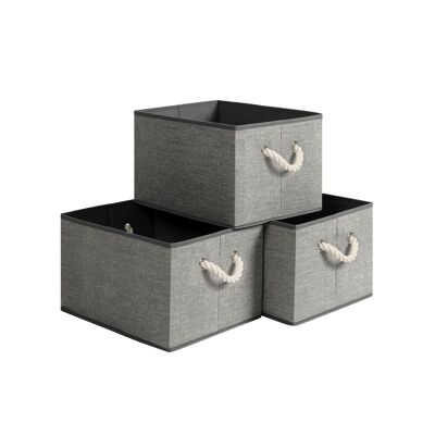 Boîtes de rangement sans couvercle, aspect lin, gris, 40 x 30 x 25 cm