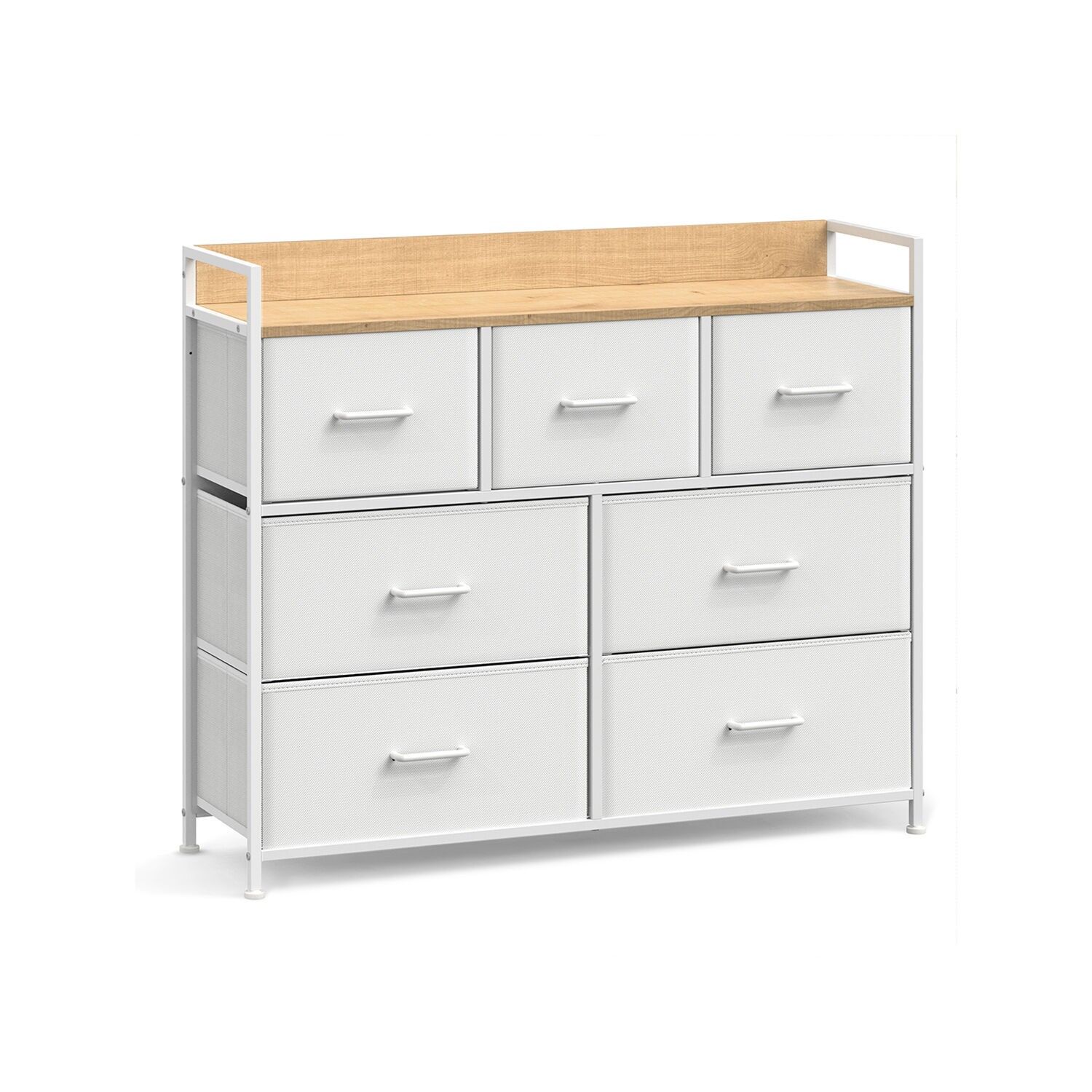 Chest of drawers with 7 fabric drawers, 28.5 x 98 x 85 cm (D x W x H) Dimensions of each small drawer: 27.5 x 29.5 x 21.5 cm (D x W x H) Dimensions of each large drawer: 27.5 x 46 x 21.5 cm