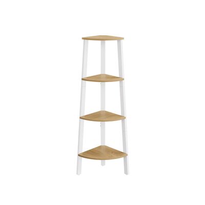 Etagère d'angle à 4 niveaux, chêne naturel-blanc mat, 33.4 x 33.4 x 125 cm