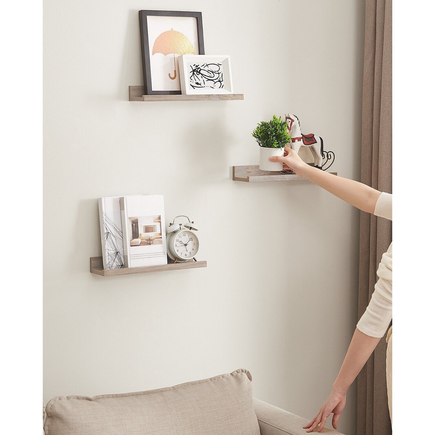 Set of 3 decorative wall shelves, 10 x 38 x 5/2 cm