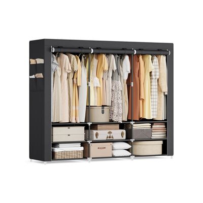 Fabric wardrobe 45 x 188 x 176 cm with 3 hanging compartments black